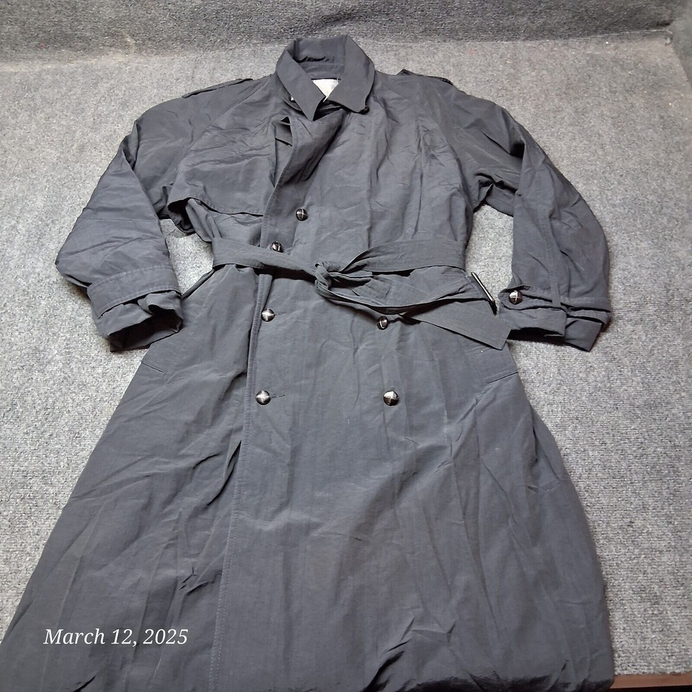 VTG Carol Cohen Drizzle Trench Coat Black Size 42 Belted Windbreaker Rain